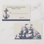 青とアイボリー航海のテーマ結婚の護衛カード プレイスカード (正面/裏面)