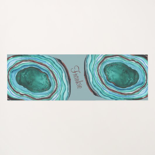 青とアクアのアゲイトの柄パーソナライズされた- ヨガマット (裏面(横))