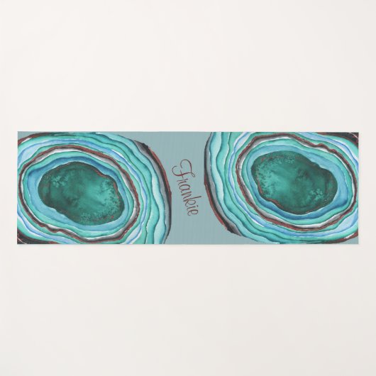 青とアクアのアゲイトの柄パーソナライズされた- ヨガマット (正面(横))