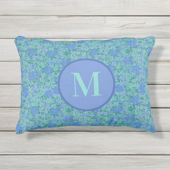 青とアクアのフローラ長方形デッキデッキ アウトドアクッション (正面)