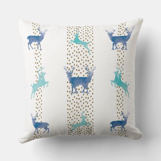 青とアクアの水色のトナカイと金ゴールド液滴 クッション (裏面)