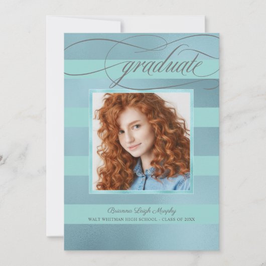 青とアクアストライプの写真と大学院 案内状 (正面)