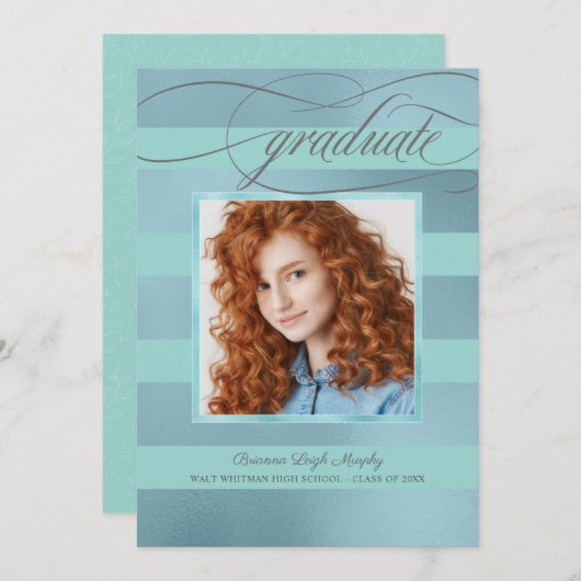 青とアクアストライプの写真と大学院 案内状 (正面/裏面)