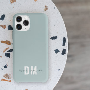 青とイニシャルスクリプト書道の名前モノグラム iPhone 13 PROケース