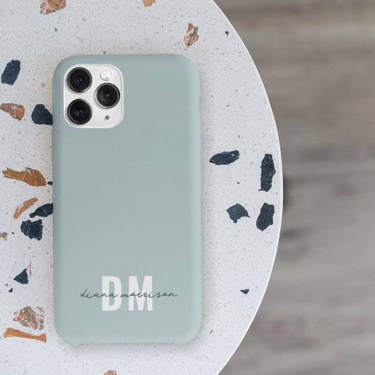 青とイニシャルスクリプト書道の名前モノグラム Case-Mate iPhoneケース