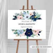 青とエレガントピンクのサンゴフローラ、ウェルカムサイン ポスター