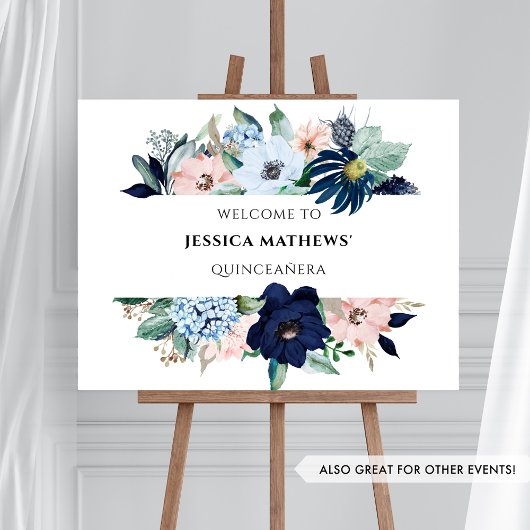 青とエレガントピンクのサンゴフローラ、ウェルカムサイン ポスター