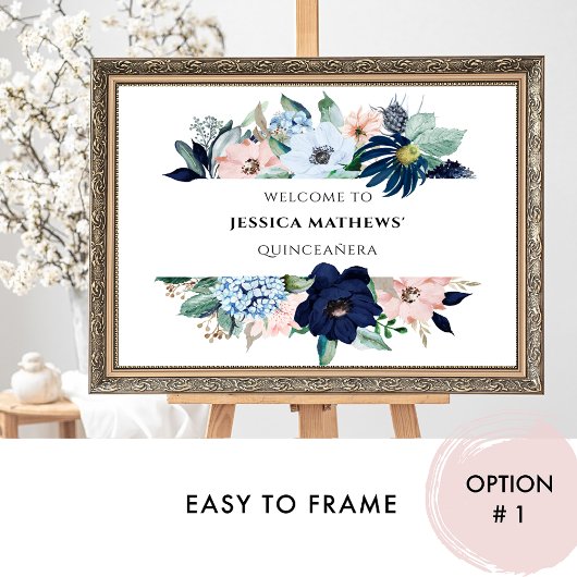 青とエレガントピンクのサンゴフローラ、ウェルカムサイン ポスター