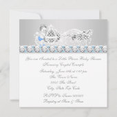 青とエレガント灰色のプリンスベビーシャワー 招待状 (裏面)