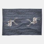 青とエレガント灰色の雪のトナカイのクリスマス キッチンタオル (横)