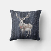 青とエレガント灰色の雪のトナカイのクリスマス クッション (裏面)