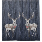 青とエレガント灰色の雪のトナカイのクリスマス シャワーカーテン (正面)