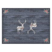 青とエレガント灰色の雪のトナカイのクリスマス テーブルクロス (正面(横))