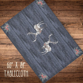 青とエレガント灰色の雪のトナカイのクリスマス テーブルクロス