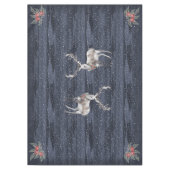 青とエレガント灰色の雪のトナカイのクリスマス テーブルクロス (正面)