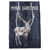 青とエレガント灰色の雪のトナカイのクリスマス ミディアムペーパーバッグ (正面)