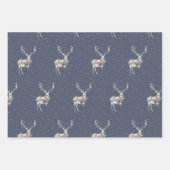 青とエレガント灰色の雪のトナカイのクリスマス ラッピングペーパーシート (正面)