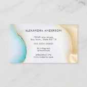 青とエレガント白のアゲート大理石金ゴールドアクセント ロイヤリティカード (裏面)