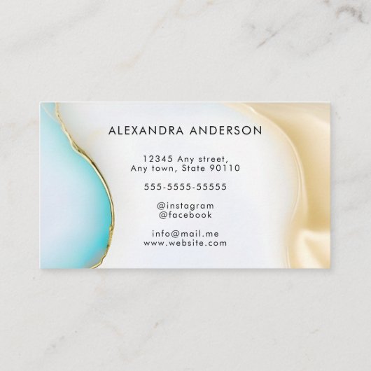 青とエレガント白のアゲート大理石金ゴールドアクセント ロイヤリティカード (裏面)