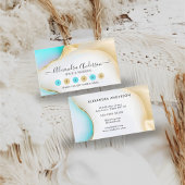 青とエレガント白のアゲート大理石金ゴールドアクセント ロイヤリティカード