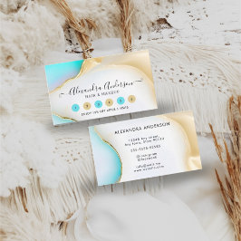 青とエレガント白のアゲート大理石金ゴールドアクセント ロイヤリティカード