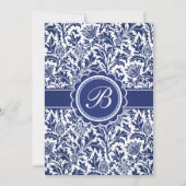 青とエレガント白のウィリアム・モリスフローラ 招待状 (正面)