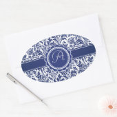 青とエレガント白のウィリアム・モリスフローラ 楕円形シール (封筒)