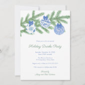 青とエレガント白のオーナメント休日パーティー 招待状 (正面)