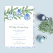 青とエレガント白のオーナメント休日パーティー 招待状