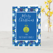 青とエレガント白のクリスマスの漬物 カード (黄色い花)