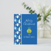 青とエレガント白のクリスマスの漬物 ポストカード (スタンド正面)