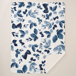 青とエレガント白のフローラシェルパブランケット シェルパブランケット