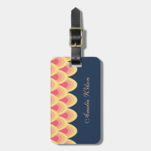青とエレガント赤面ピンクの幾何学的な荷物タグ ラゲッジタグ (正面縦)