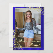 青とエレガント金ゴールドあなたの写真キンチェニェラ 招待状 (正面)