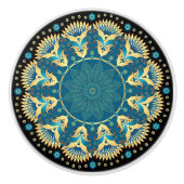 青とエレガント金ゴールドのキャビネットのノブ セラミックノブ (正面)