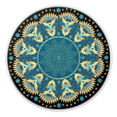 青とエレガント金ゴールドのキャビネットのノブ セラミックノブ (正面)