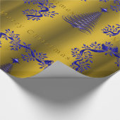 青とエレガント金ゴールドのクリスマス ラッピングペーパー (角)