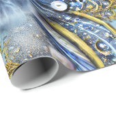 青とエレガント金ゴールドのフローラビーズ ラッピングペーパー (ロールコーナー)