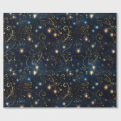 青とエレガント金ゴールドの宇宙白熱［赤熱］光を放つハート ラッピングペーパー (フラット)