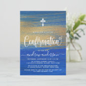 青とエレガント金ゴールドの少年確認 招待状 (スタンド正面)