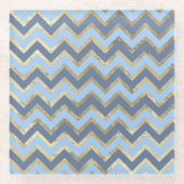 青とエレガント金ゴールドの山形 ガラスコースター (正面)