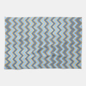 青とエレガント金ゴールドの山形 キッチンタオル (横)