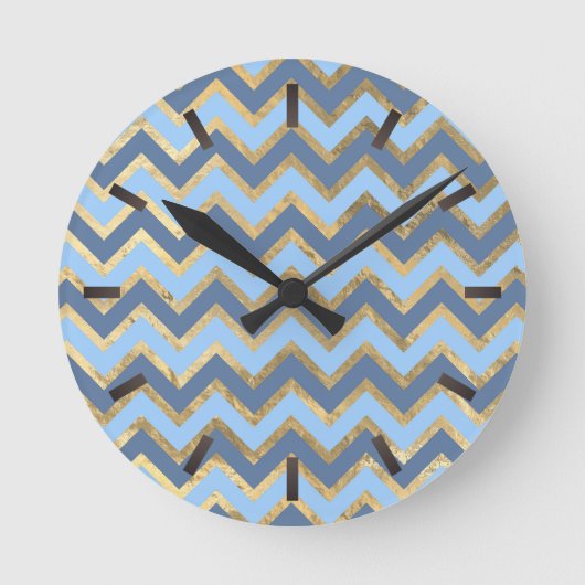 青とエレガント金ゴールドの山形 ラウンド壁時計 (正面)