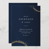 青とエレガント金ゴールドの幸せな時間 招待状 (正面/裏面)