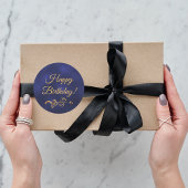 青とエレガント金ゴールドの装飾を持つハッピーバースデー ラウンドシール