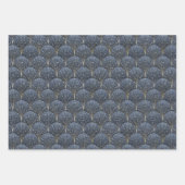 青とエレガント金ゴールドアールデコパターンの切り替え ラッピングペーパーシート (正面)