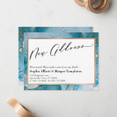 青とエレガント金ゴールドインクの新しいアドレスのお知らせ ノートカード (正面/裏面インサイチュ)