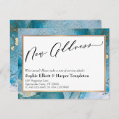 青とエレガント金ゴールドインクの新しいアドレスのお知らせ ノートカード (正面/裏面)