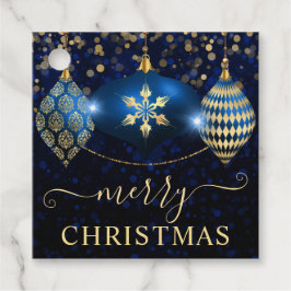 青とエレガント金ゴールドオーナメントバウブルクリスマス フェイバータグ