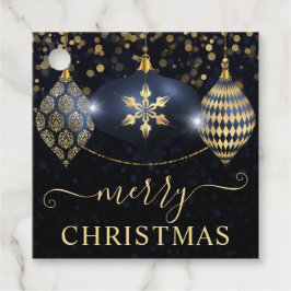 青とエレガント金ゴールドオーナメントバウブルクリスマス フェイバータグ